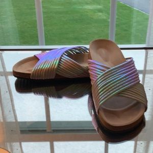 Loeffler Randall Petra holographic & cork sandal